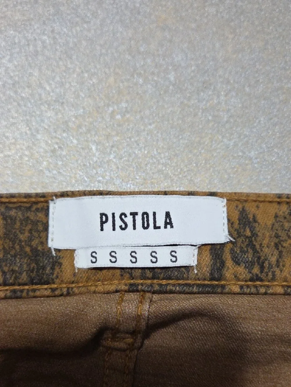 pistola brown mustard snake print denim mini skirt with frayed hem